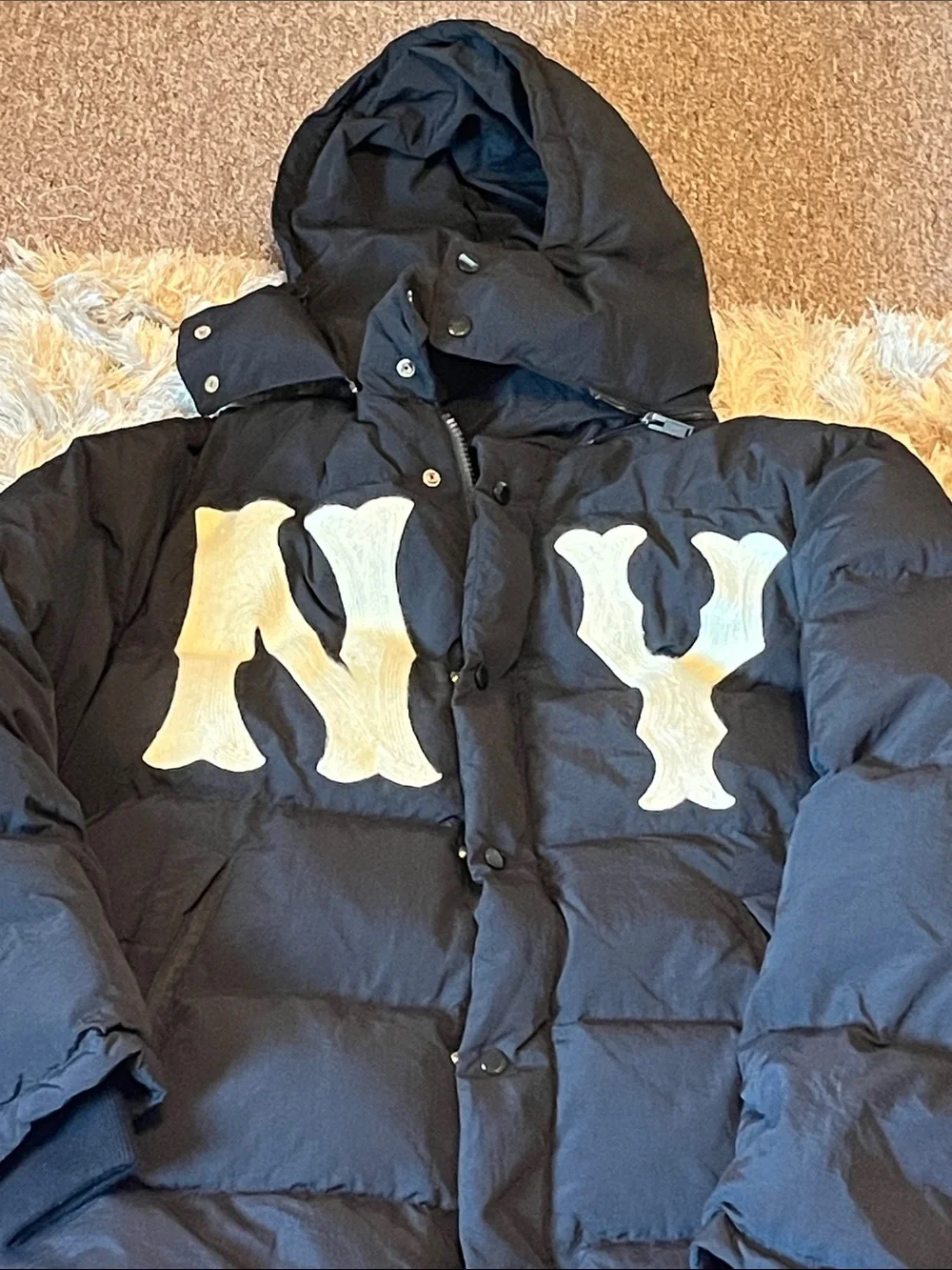 Gucci Black Long Puffer Coat with Red Logo